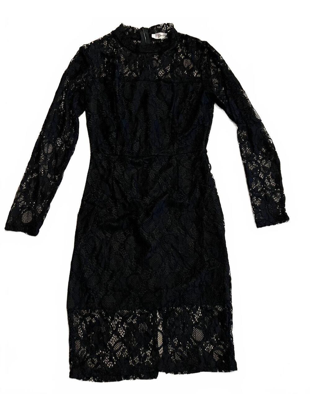 GenShuo Black Lace Long Sleeve Sheath Dress Small